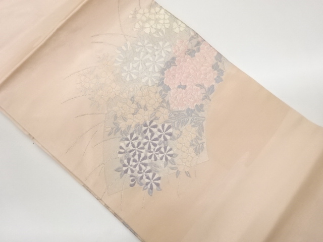 地紙に花々模様織出し名古屋帯